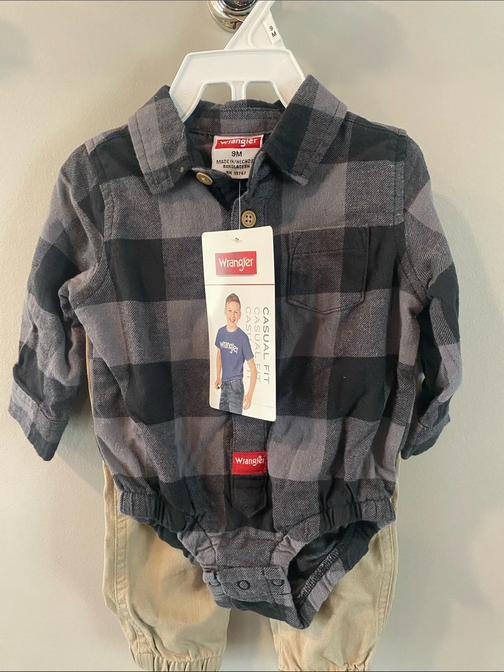 Wrangler Black and Gray Plaid Infant Button-Front Bodysuit